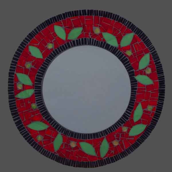 Round Red Leaf Mirror